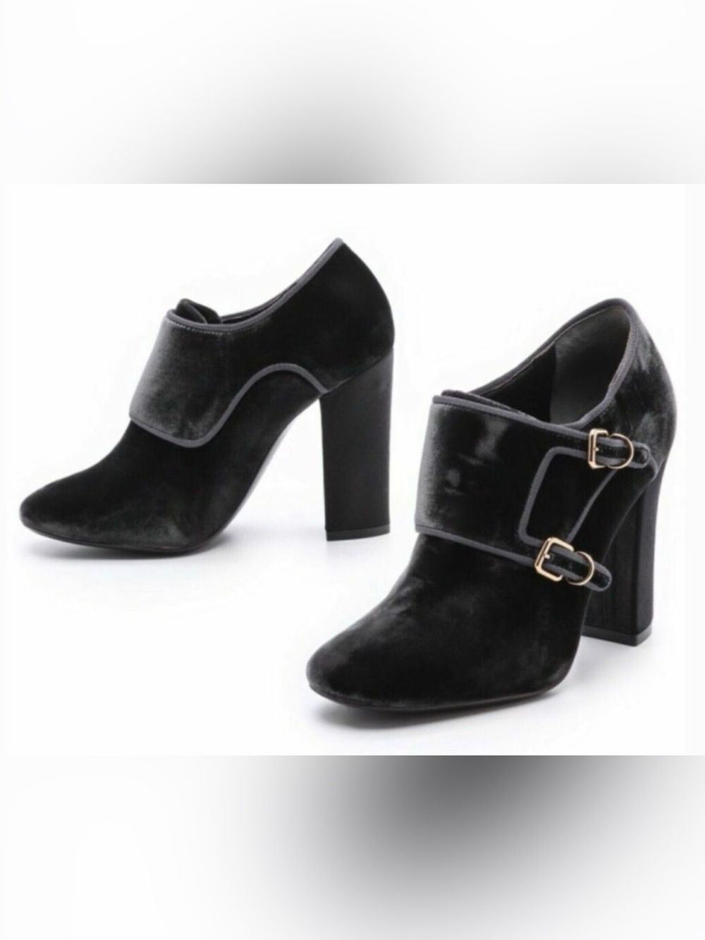 Tory Burch Velvet Carley Buckle Bootie Block Heels Preppy Whimsygoth Fall Sz 8.5
